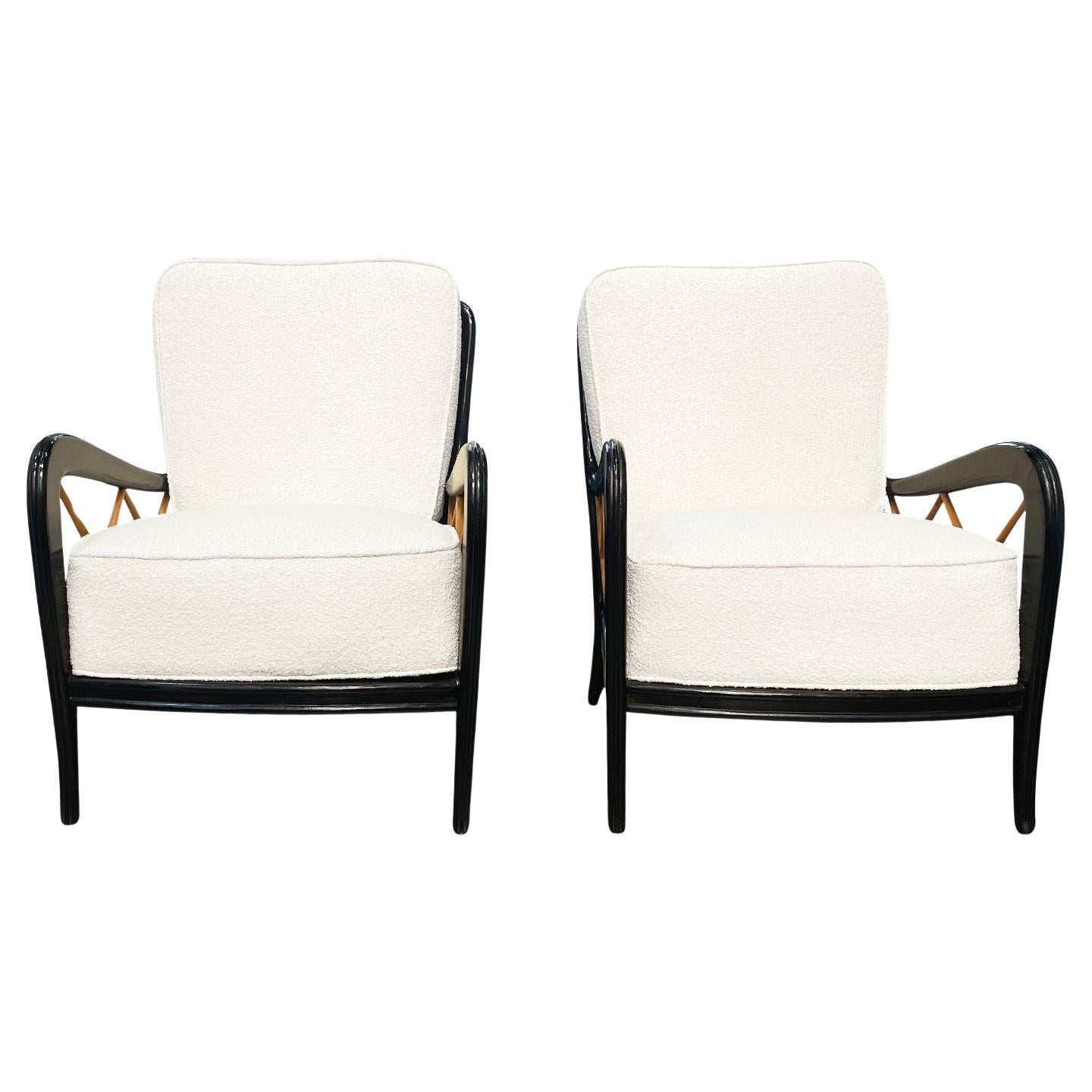 20th Century Italian Pair of Beech, Maplewood Lounge Chairs by Paolo Buffa For Sale
