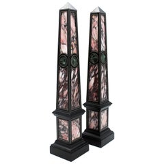 20th Century Italian Pair of Breccia Marble Green Marble and Wood Ebony Obelisk