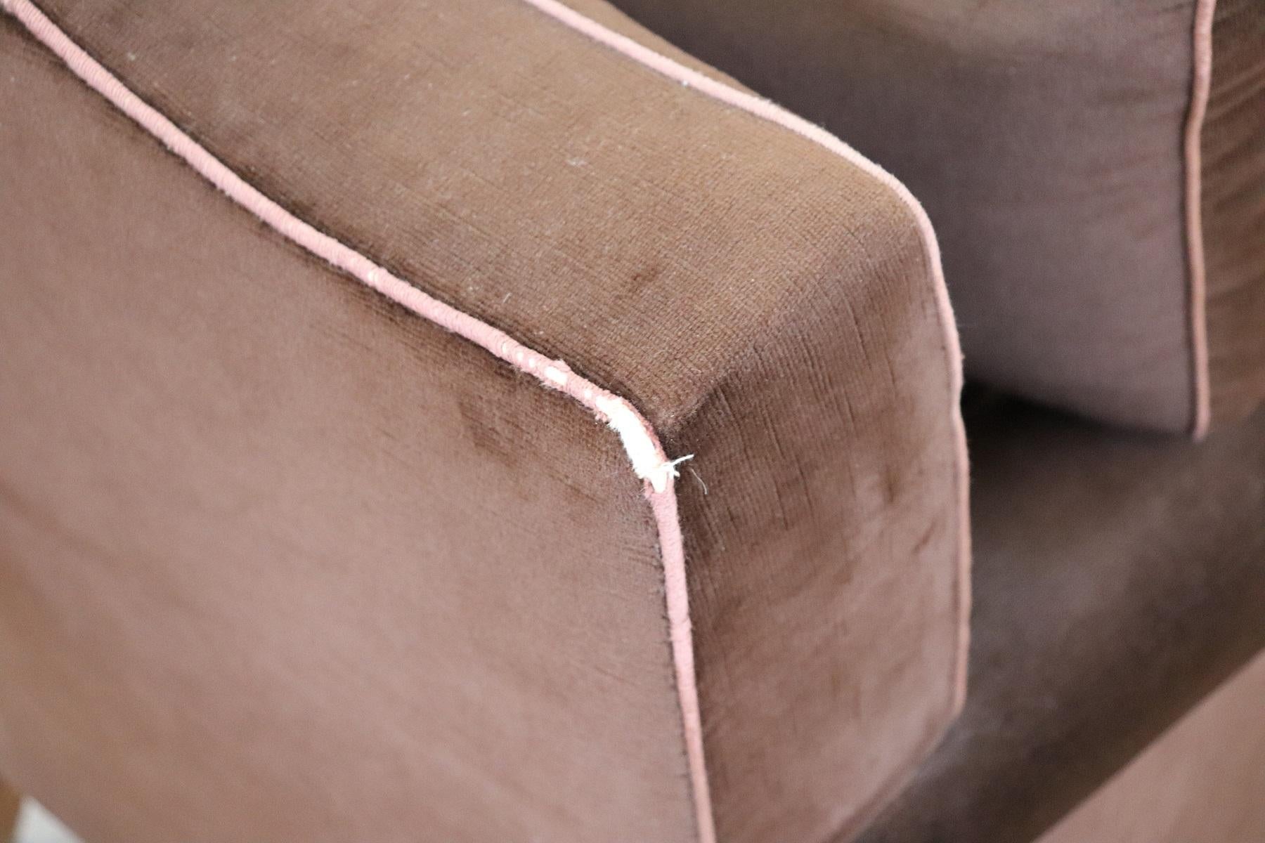 20th Century Italian Pair of Brown Velvet Armchairs, 1980s For Sale 13