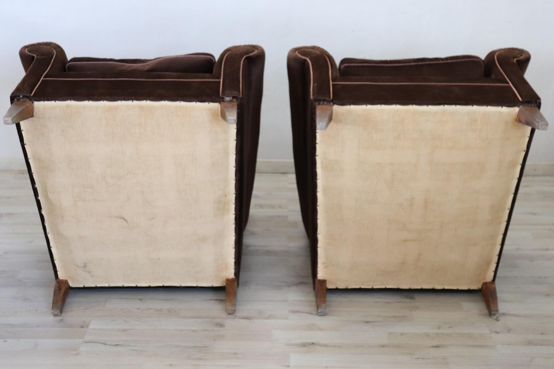 20th Century Italian Pair of Brown Velvet Armchairs, 1980s For Sale 14