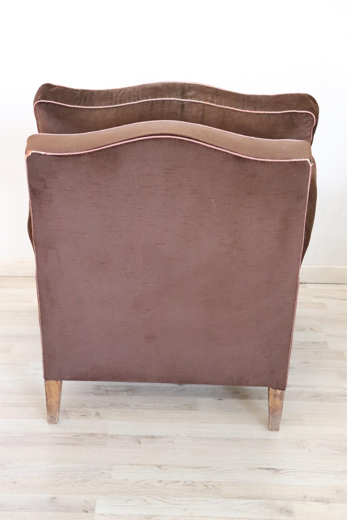 20th Century Italian Pair of Brown Velvet Armchairs, 1980s For Sale 3