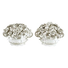 Vintage Italian Ceramic Vases, Ecru Glazed with Floral Ornaments