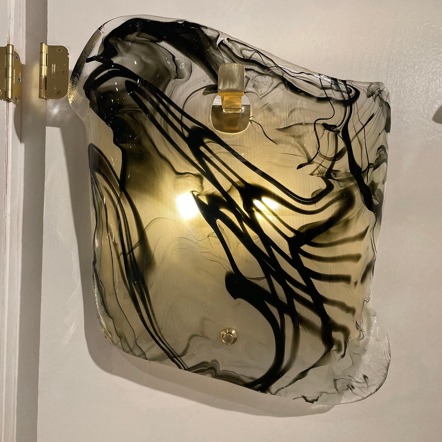 20th Century Italian Pair of Colored Murano Glass Wave Wall Lights For Sale 10