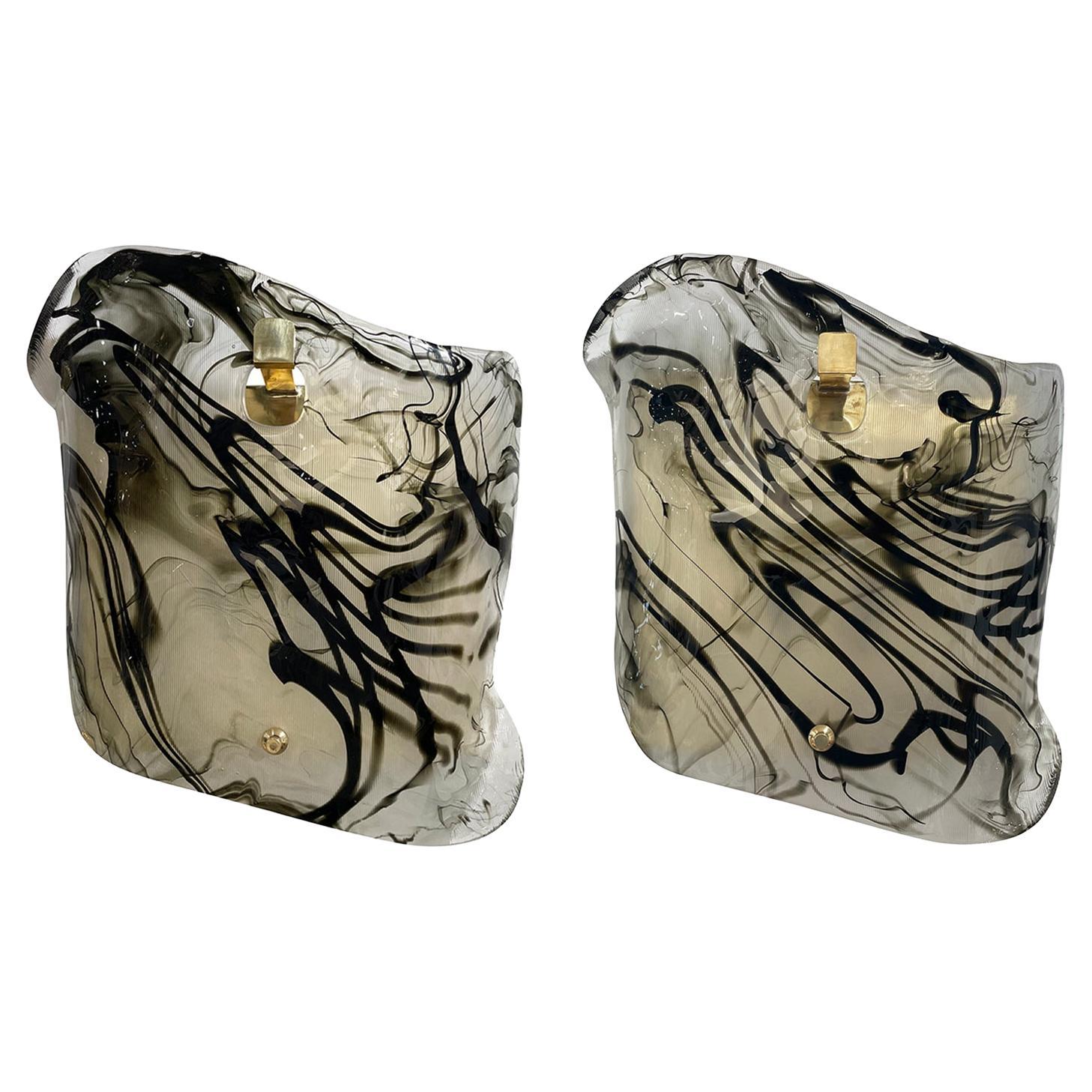 20. Jahrhundert Italienisch Paar farbige Murano Glass Wave Wall Lights