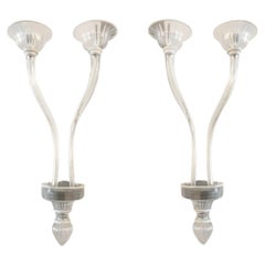 20th Century Italian Pair of Double Arm Murano Glass Wall Sconces, Appliques