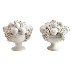 Vintage Italian Terra Cotta Urn Vases, Ecru Glazed, Mid 20th Century