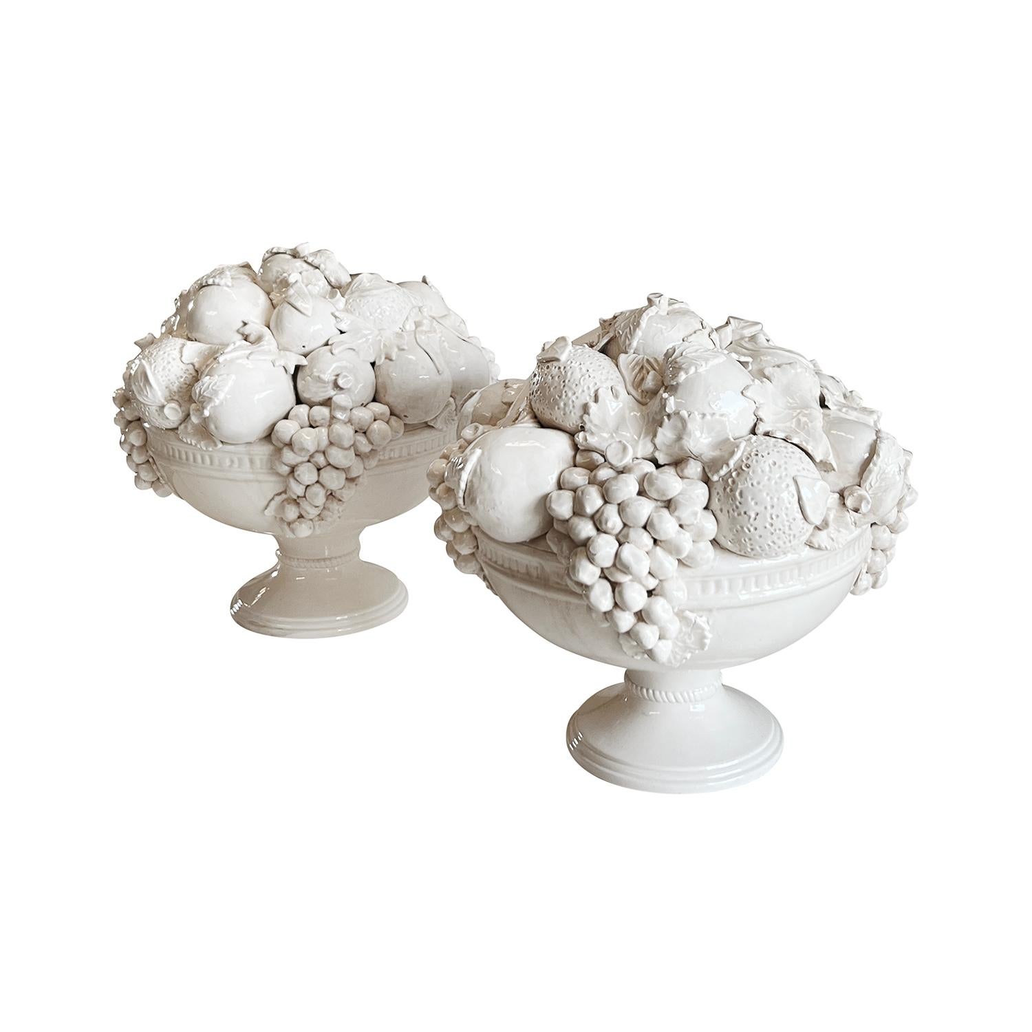 Mid-Century Modern 20th Century Italian Pair of Fruit Décor - Vintage Ceramic Vases For Sale