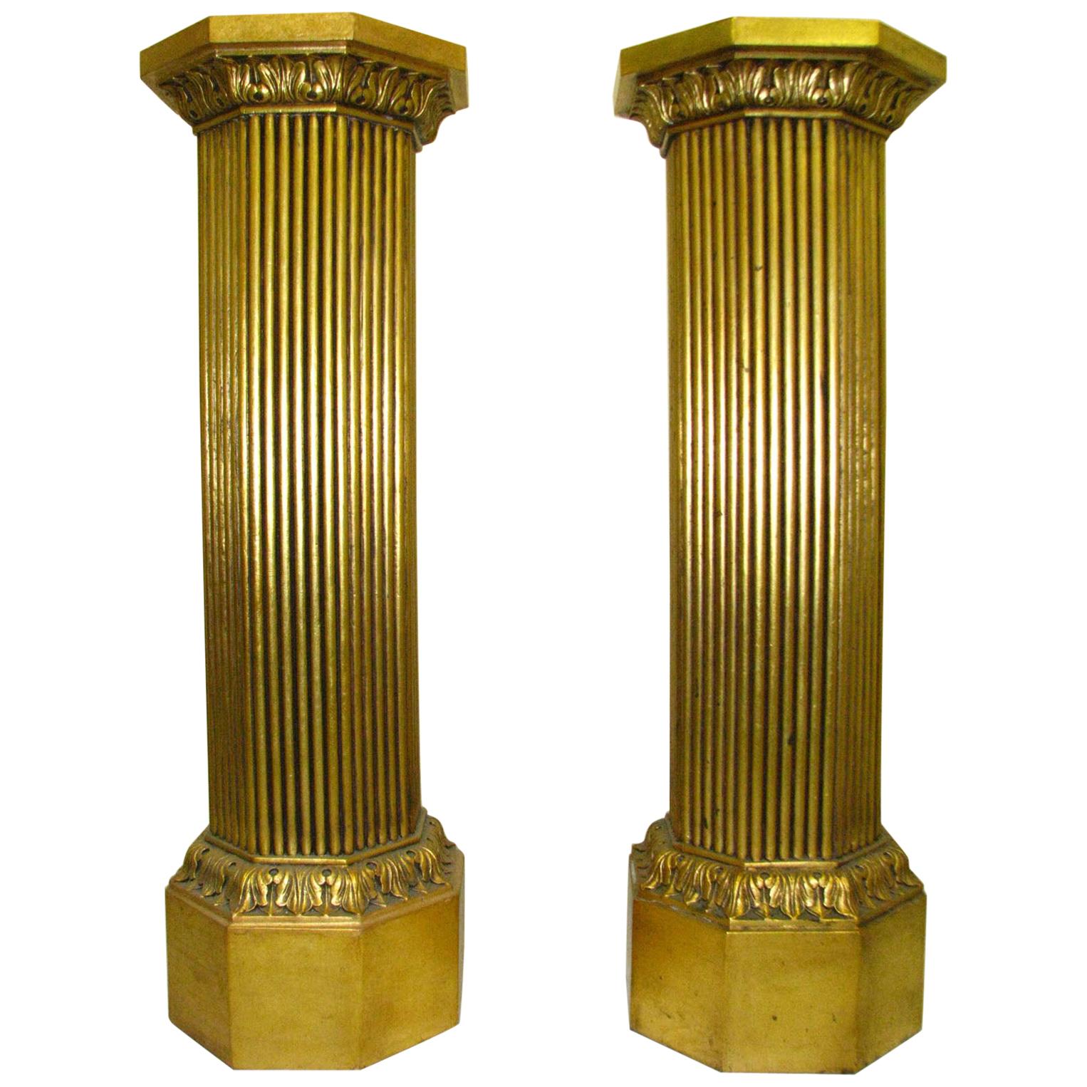 20th Century Italian Pair of Gilded Wood Columns / Pedestals / Stands For Sale