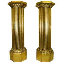 20th Century Italian Pair of Gilded Wood Columns / Pedestals / Stands