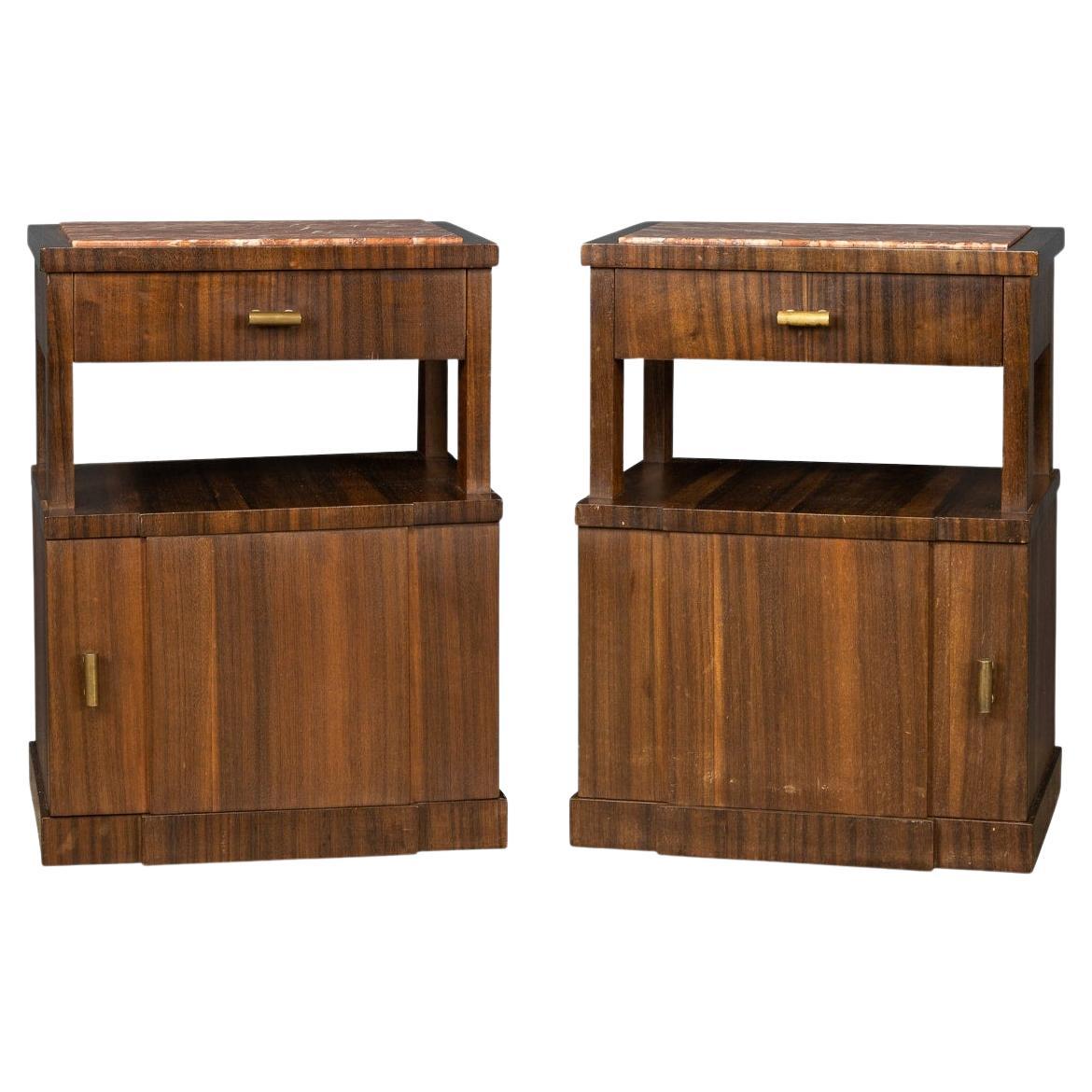 20th Century Italian Pair of Kingwood & Marble Bedside Cabinets, C.1950 For Sale