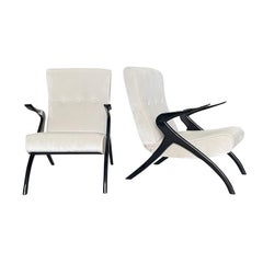 20th Century Italian Pair of Lacquered Beech Club Chairs by Malatesta & Masson