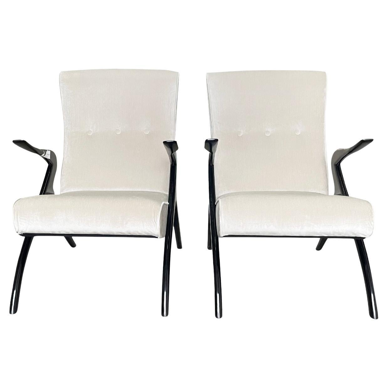 20th Century Italian Pair of Lacquered Beech Club Chairs by Malatesta & Masson