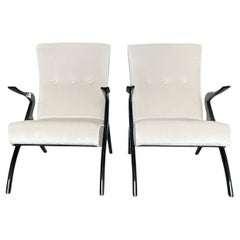 20th Century Italian Pair of Lacquered Beech Club Chairs by Malatesta & Masson