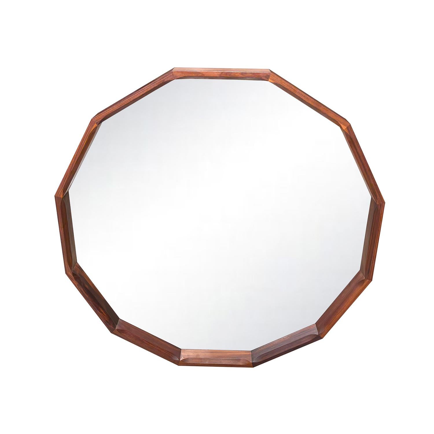 Mid-Century moderno Coppia di grandi specchi da parete dodecagonali in palissandro vintage del XX secolo in vendita