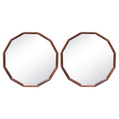 20th Century Italian Pair of Large Vintage Rosewood Dodecagon Wall Mirrors