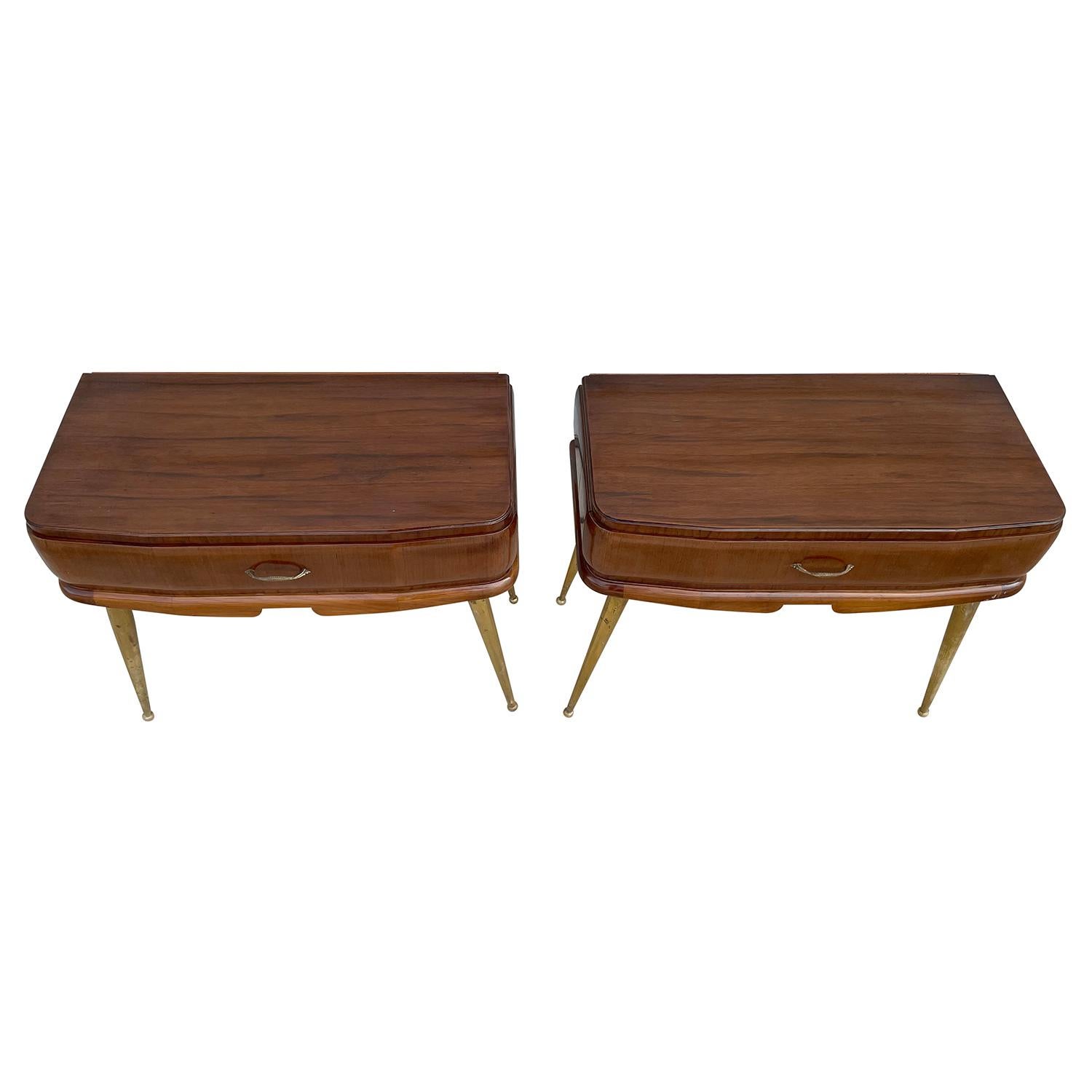 Mid-Century Modern 20th Century Italian Pair of Mahogany Nightstands - Vintage Bedside Tables For Sale