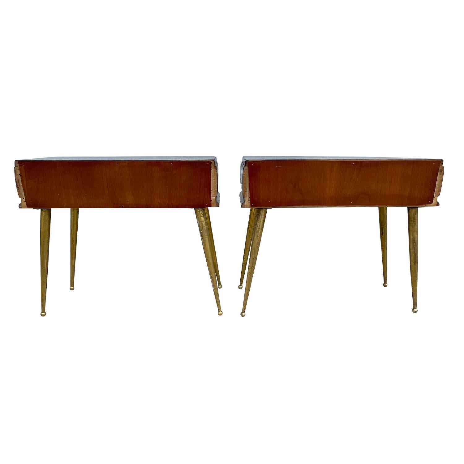 20th Century Brown Italian Pair of Mahogany Nightstands, Brass Bedside  Tables For Sale at 1stDibs
