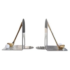 20th Century Italian Pair of Mid-Century Vintage Chromed Metal Golf Bookends