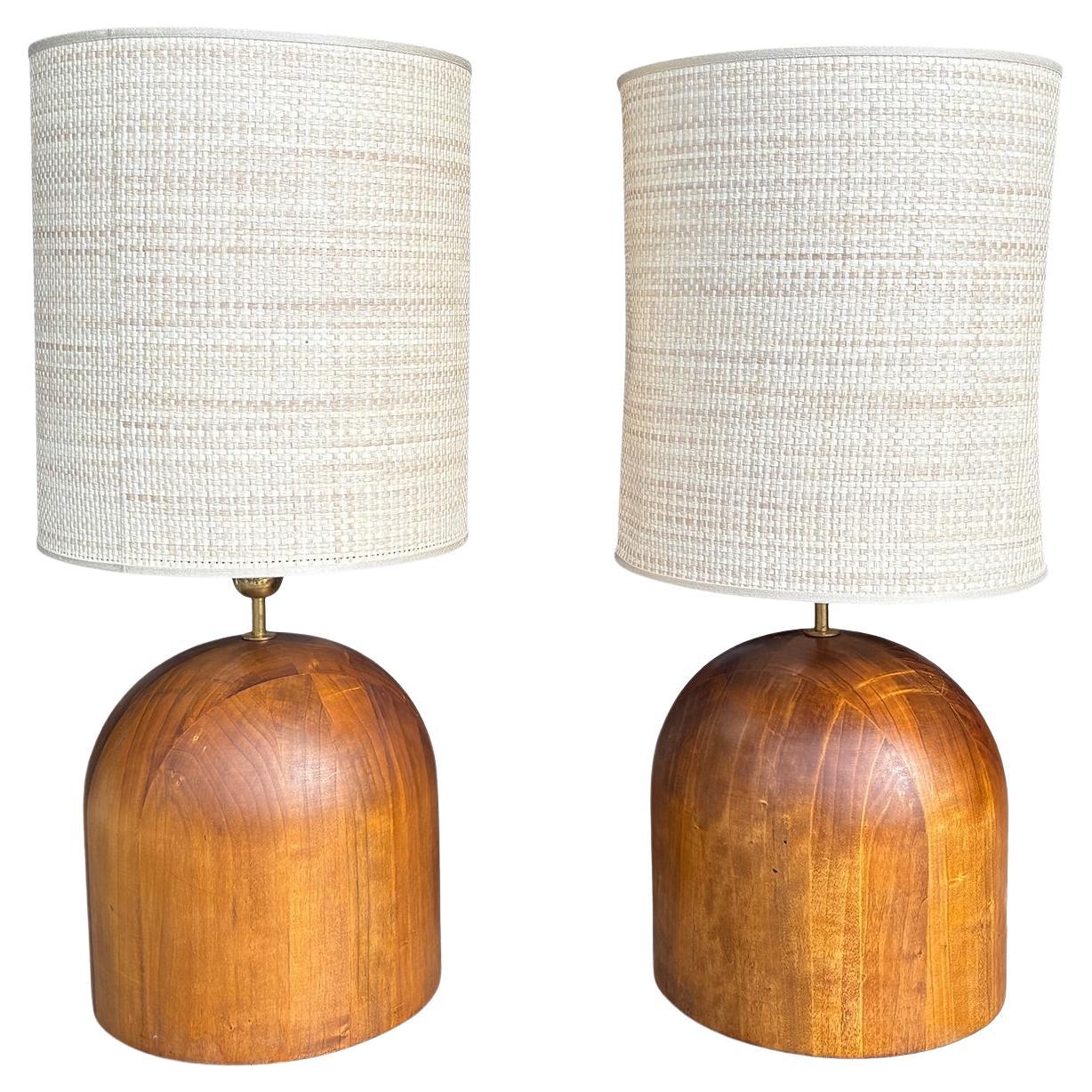 20th Century Italian Pair of Mid-Century Modern Vintage Walnut Table Lamps
