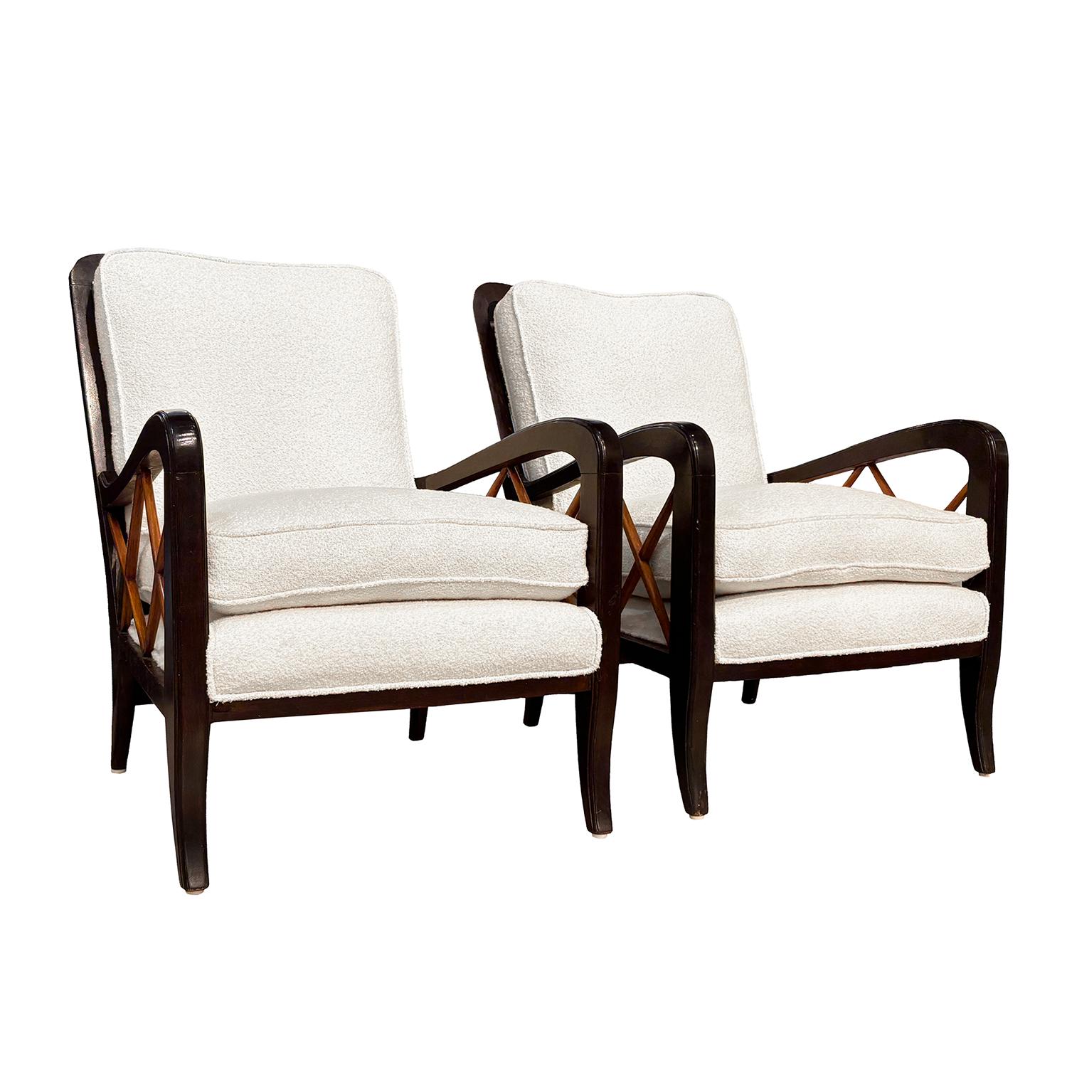 Mid-Century moderno 20th Century Italian Pair of Modern Vintage Walnut Lounge Chairs by Paolo Buffa in vendita