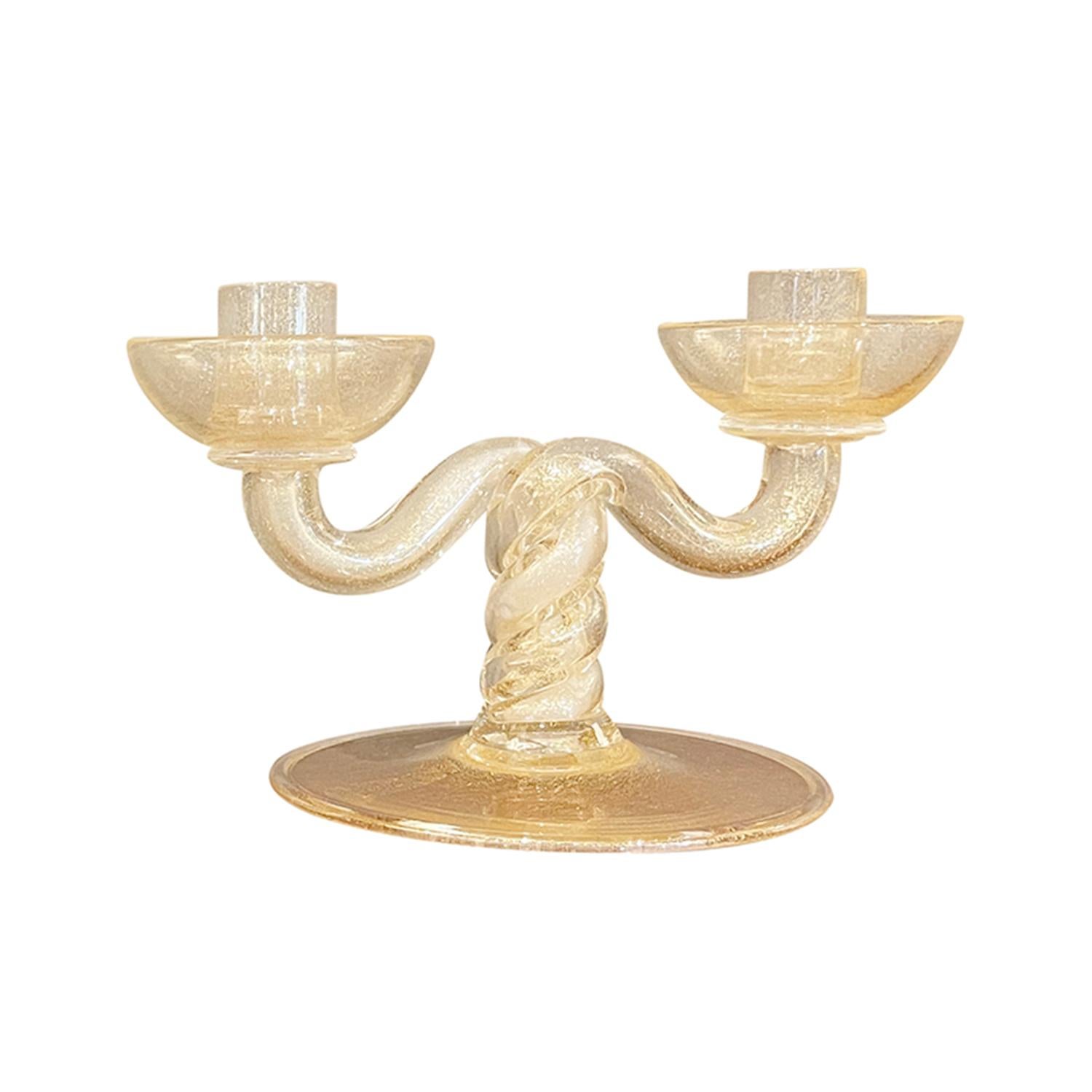 Mid-Century Modern 20th Century Italian Pair of Murano Glass Candle Holders by Barovier & Toso For Sale
