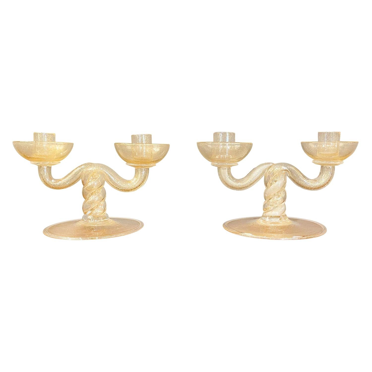 20th Century Italian Pair of Murano Glass Candle Holders by Barovier & Toso