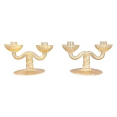 20th Century Italian Pair of Murano Glass Candle Holders by Barovier & Toso