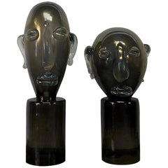 20th Century Italian Pair of Murano Glass Heads in the Manner of Pablo Picasso