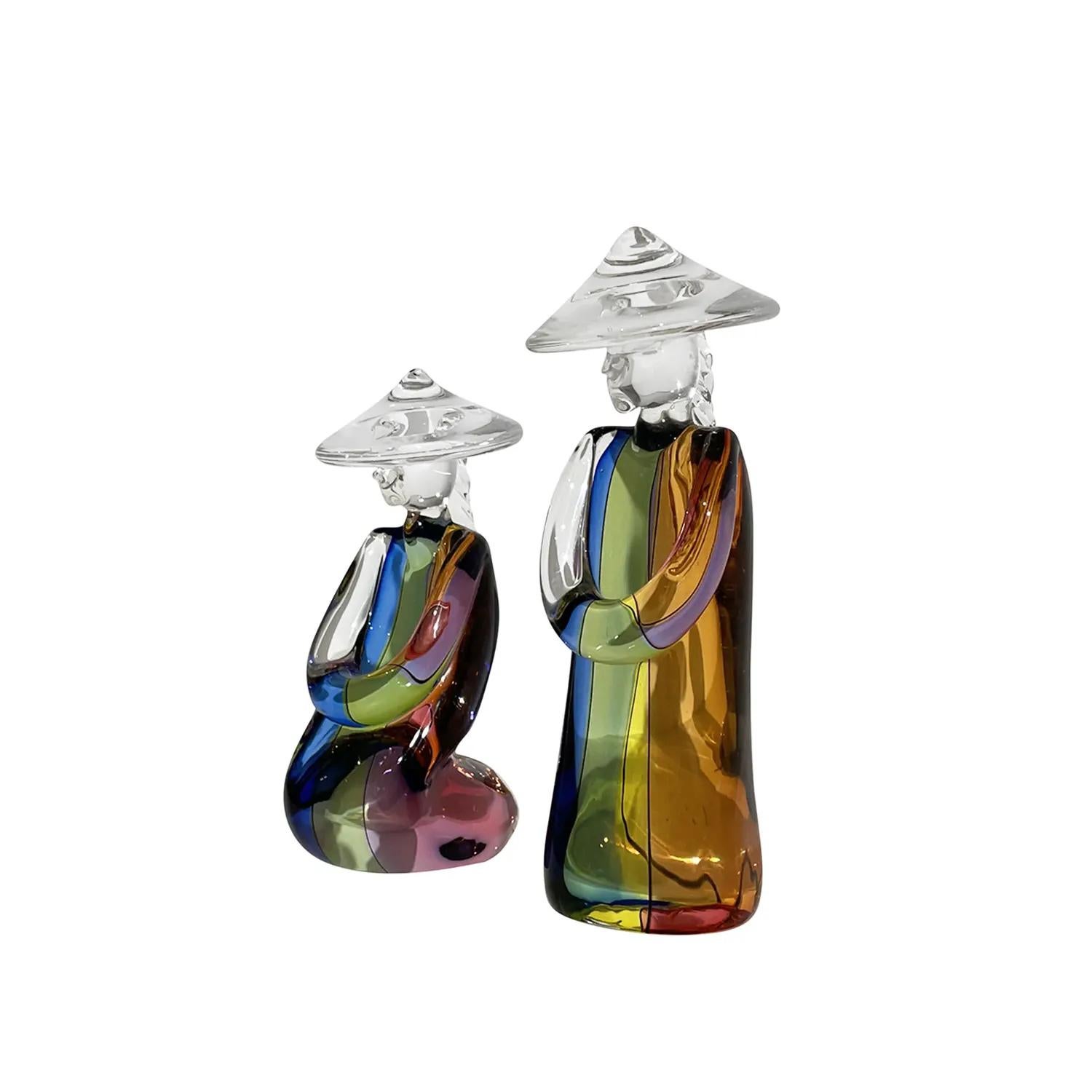 Mid-Century Modern 20th Century Italian Pair of Murano Glass Japanese Farmers by Archimede Seguso For Sale