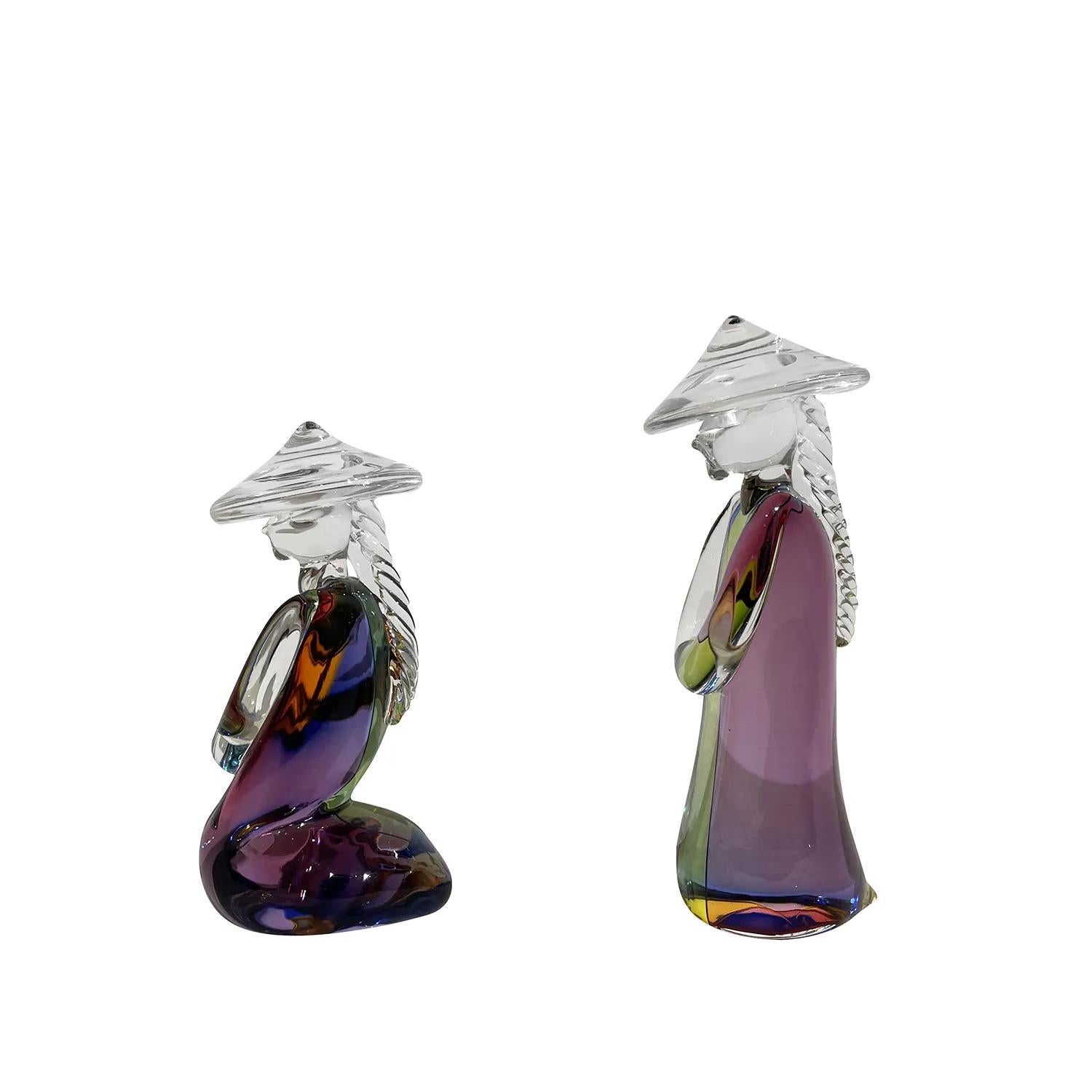 20th Century Italian Pair of Murano Glass Japanese Farmers by Archimede Seguso In Good Condition For Sale In West Palm Beach, FL