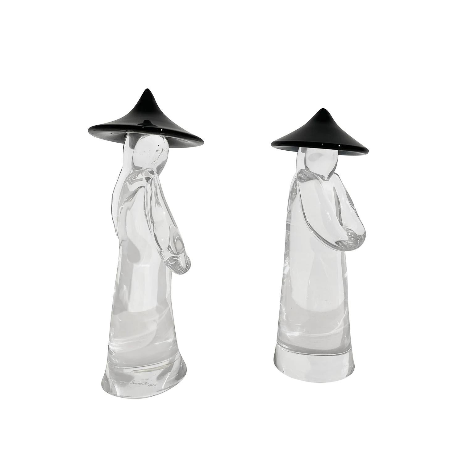 Pareja italiana del siglo XX de granjeros japoneses de cristal de Murano de Pino Signoretto en Bueno estado para la venta en West Palm Beach, FL
