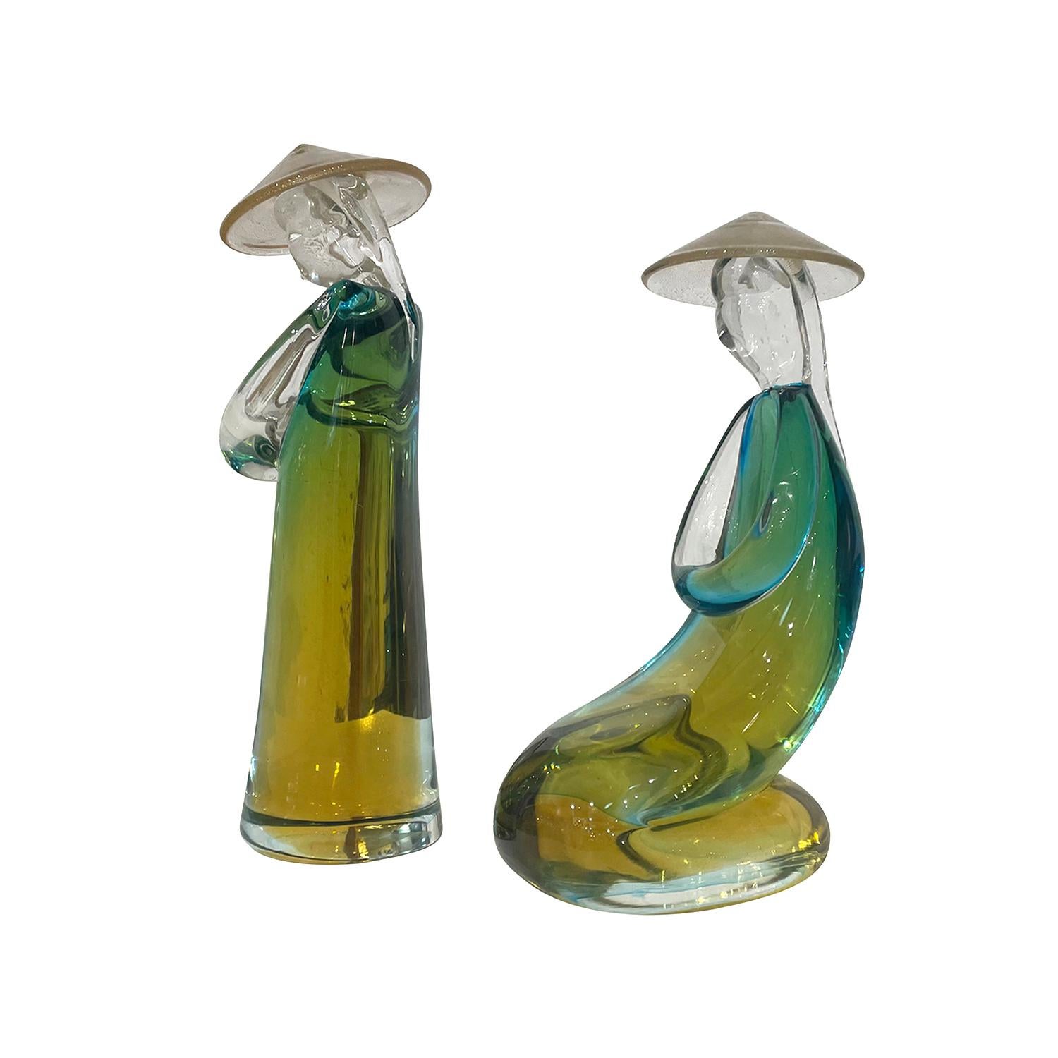 Hand-Crafted 20th Century Italian Pair of Murano Glass Japanese Farmers by Seguso Vetri D’Art For Sale
