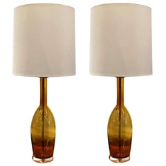 20th Century Gold Italian Pair of Murano Glass Table, Desk Lamps by Balboa