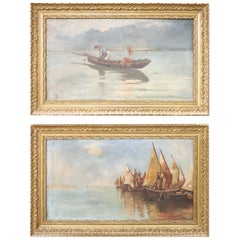 20th Century Italian Pair of Oil on Canvas Marine Painting with Frame, Signed