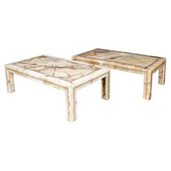 20th Century Italian Pair of Onyx Tables with Brass Inlay, c.1970