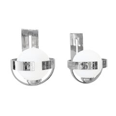20th Century Italian Pair of Opaline Glass Wall Sconces in the Style of Stilnovo