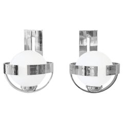 20th Century Italian Pair of Opaline Glass Wall Sconces in the Style of Stilnovo