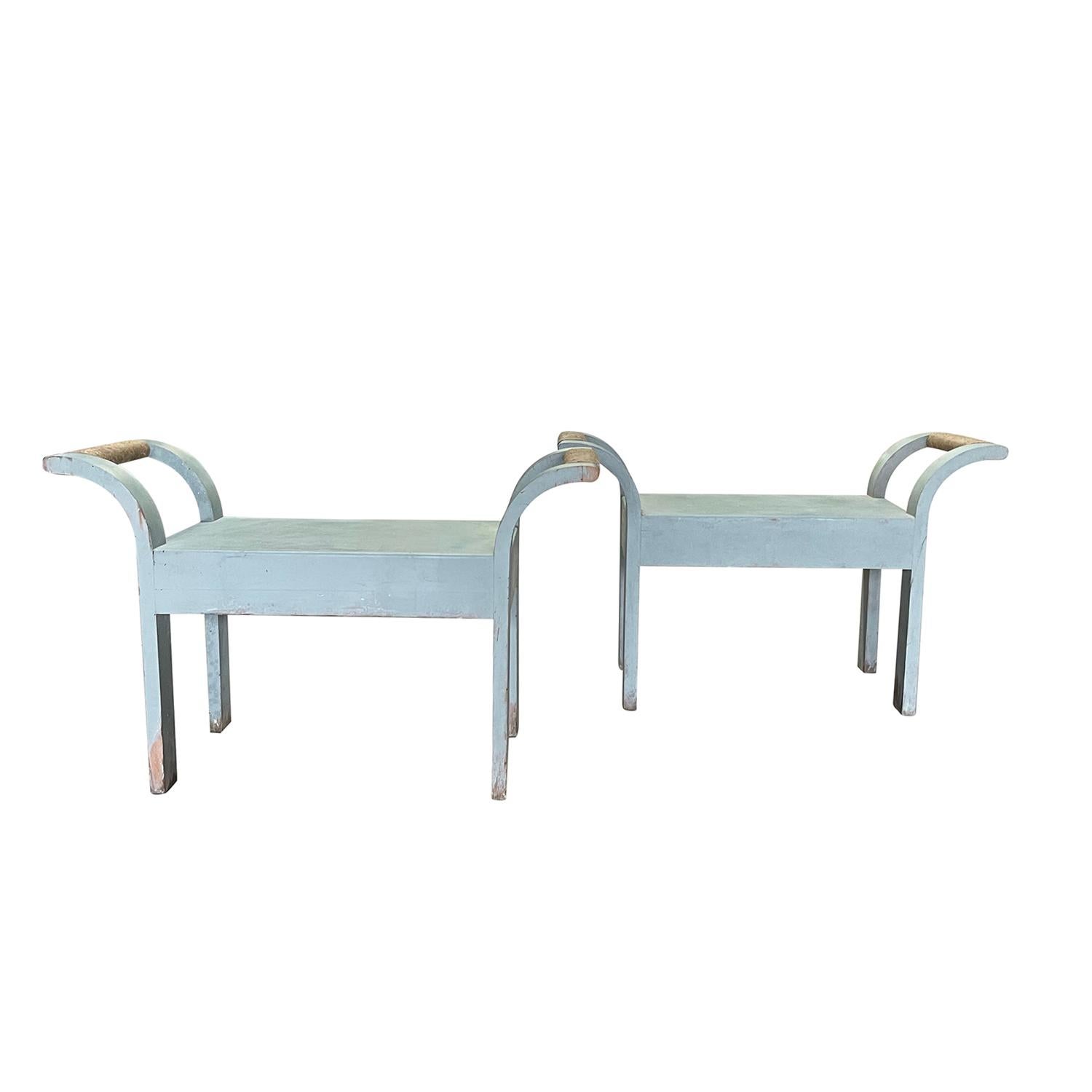 Hand-Carved 20th Century Italian Pair of Painted Pine Stools - Vintage Benches by Di Sgabell