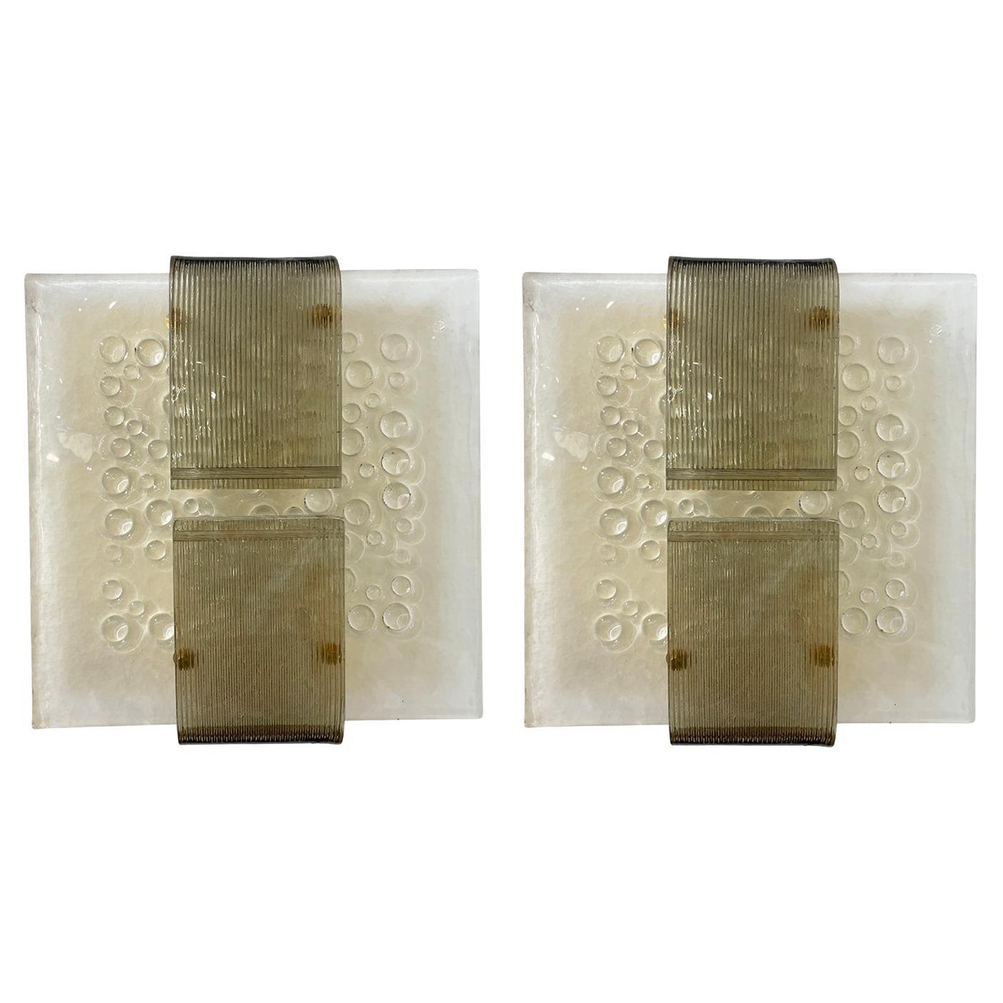 Paire d'appliques rectangulaires en verre de Murano du 20e siècle (Italie)