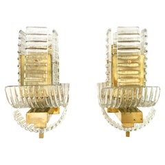 20th Century Italian Pair of Ridged Murano Glass Sommerso Wall Appliques