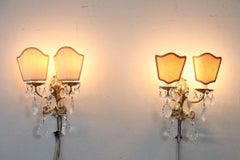 20th Century Italian Pair of Sconces in Gilded Bronze and Crystal