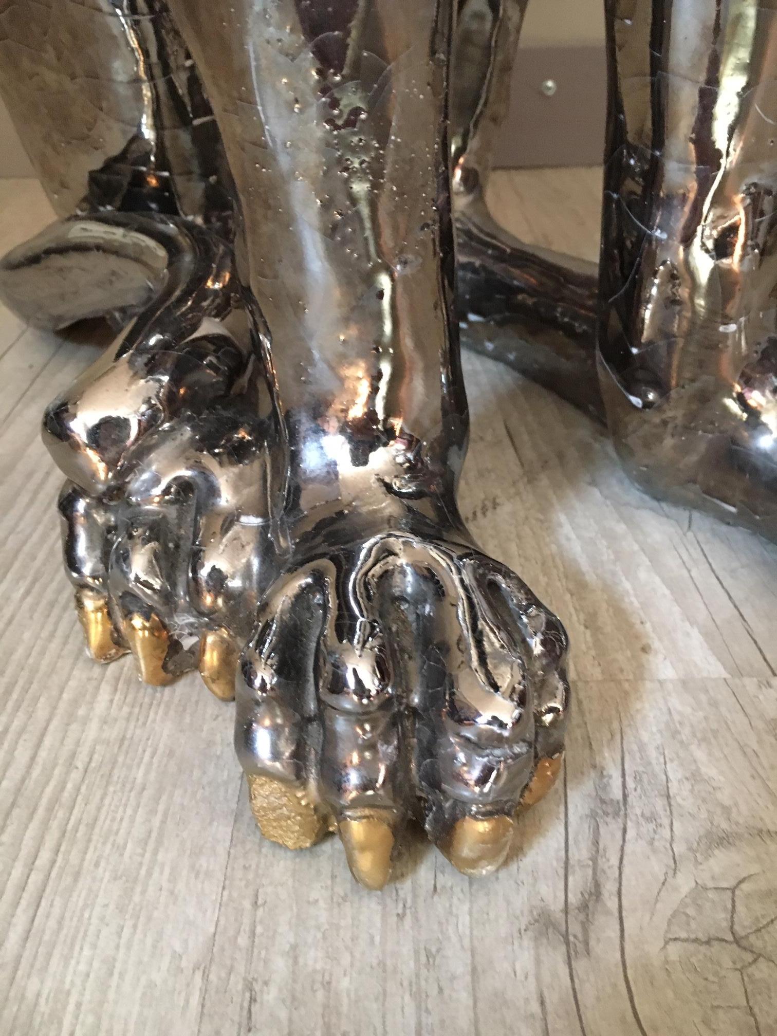 20th Century Italian Pair of Silver and Golden Ceramic Dogs, 1950s 7