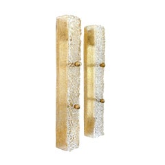 20th Century Italian Pair of Slim Frosted Murano Glass Oro Sommerso Wall Lights