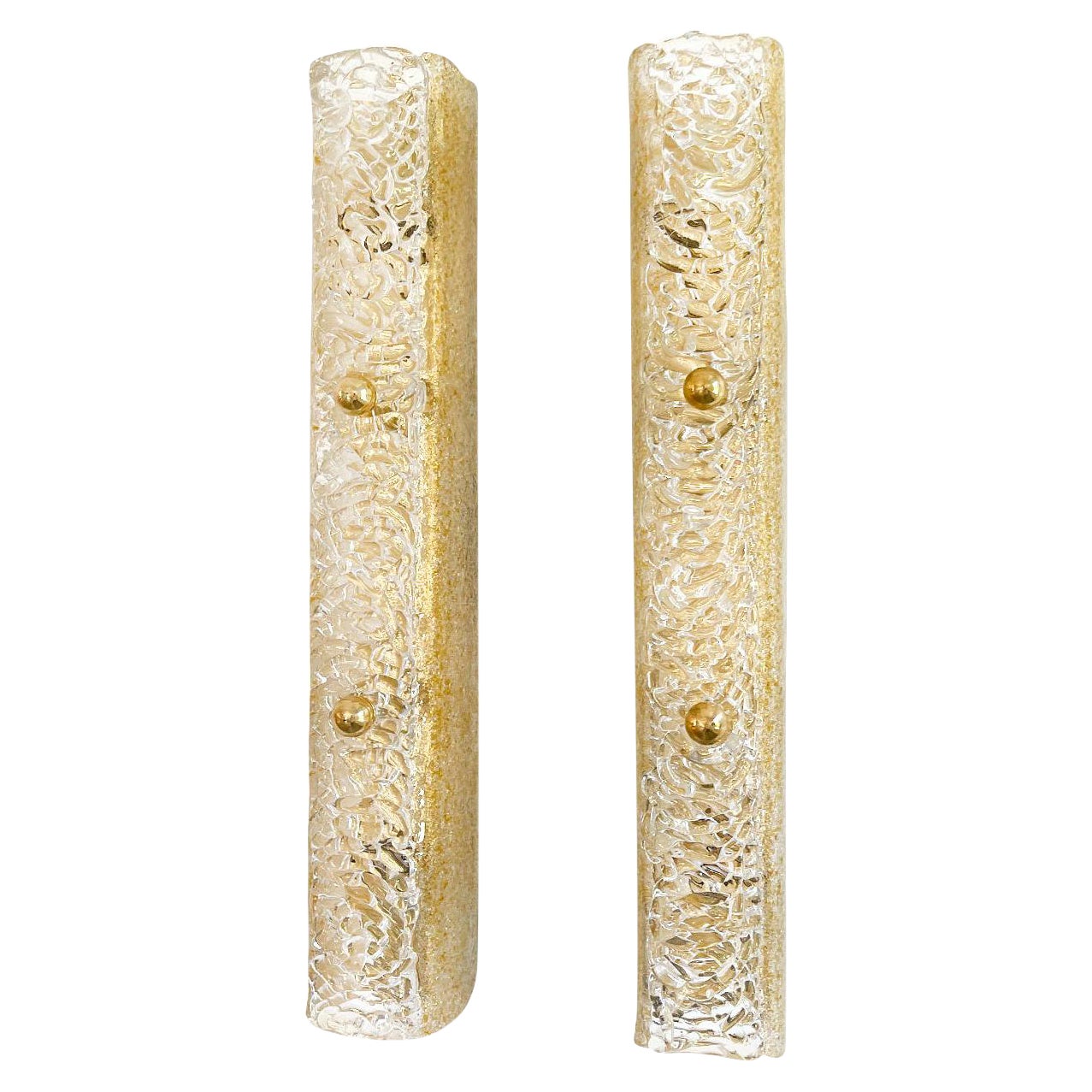 Coppia di sottili lampade da parete in vetro di Murano smerigliato Oro Sommerso del 20° secolo in vendita