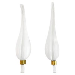 20th Century Italian Pair of Slim Murano Glass Sommerso Feather Wall Sconces