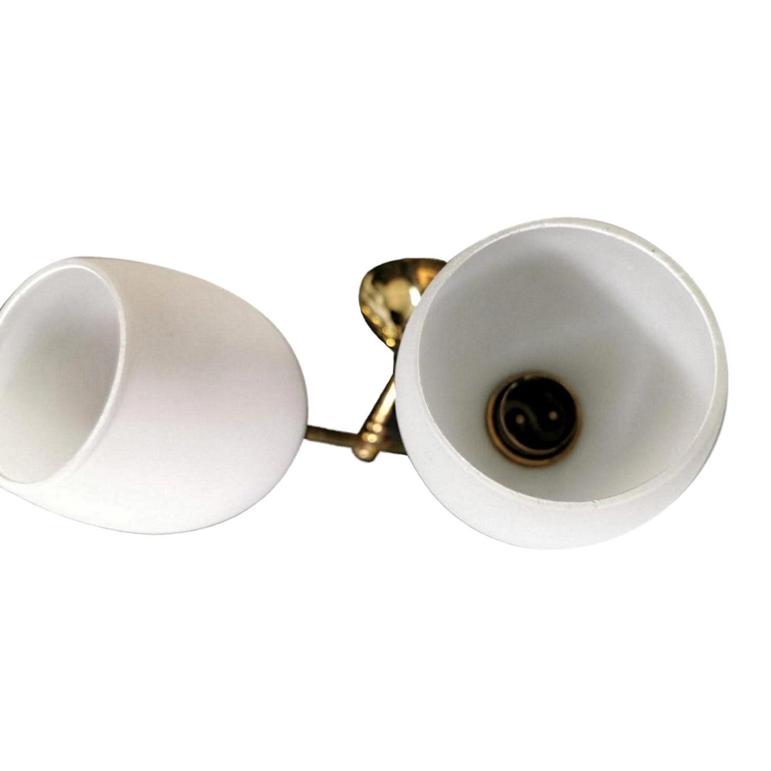 Mid-Century Modern 20th Century Italian Pair of Small Polished Brass, Glass Tulip Wall Sconces For Sale