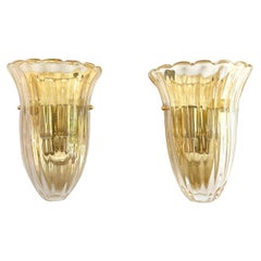 20th Century Italian Pair of Small Murano Glass Oro Sommerso, Brass Wall Lights