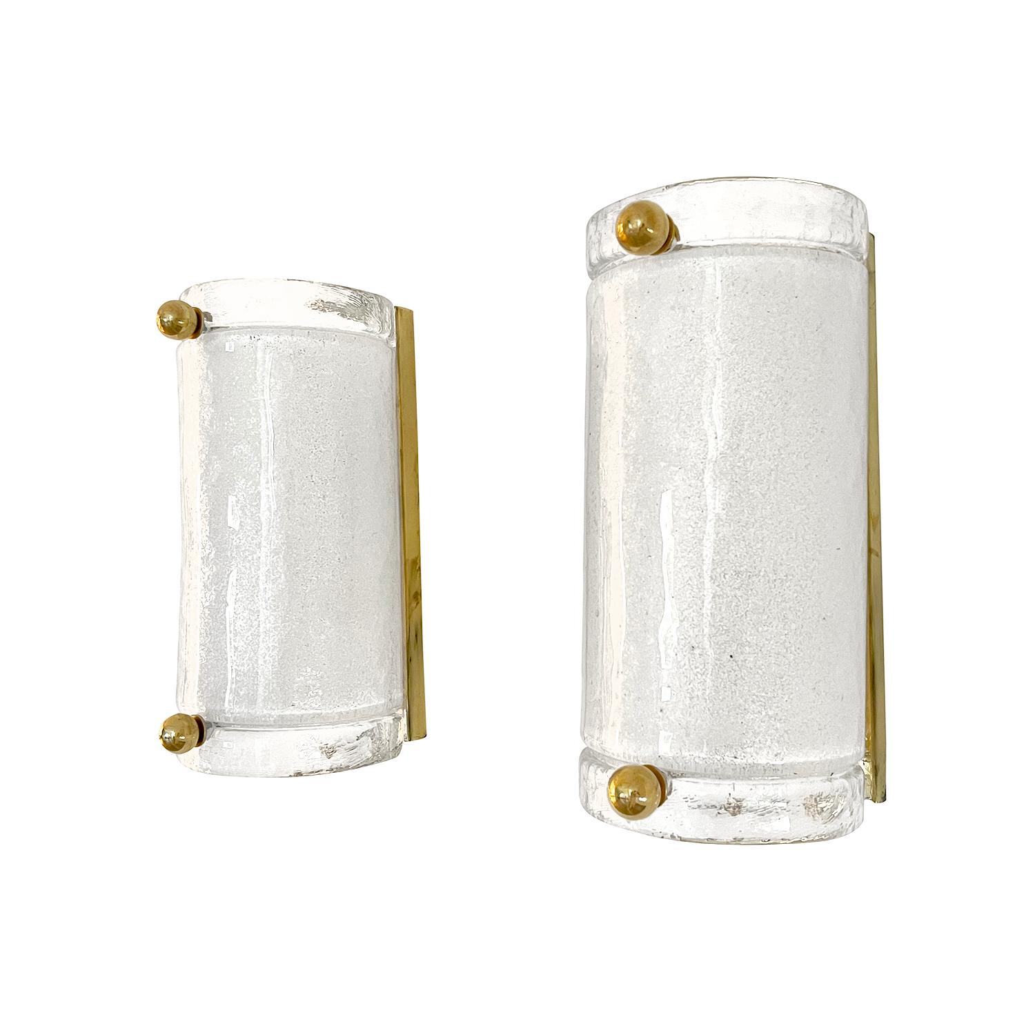 Hand-Crafted 20th Century Italian Pair of Small Murano Glass Sommerso Wall Sconces