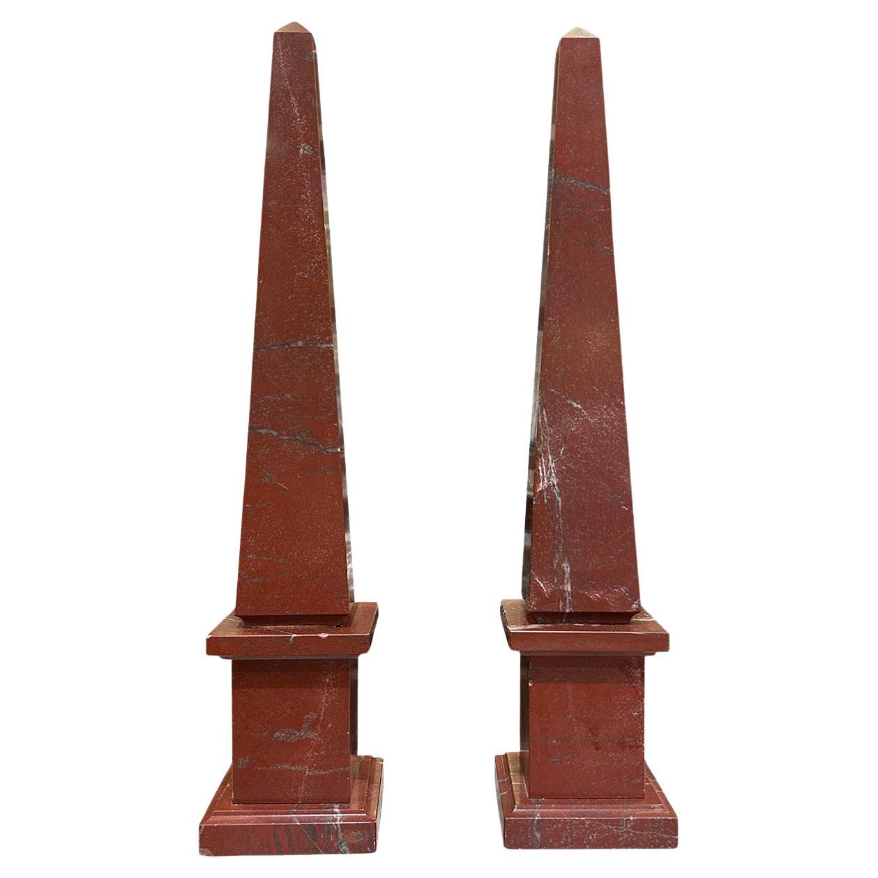 20th Century Italian Pair of Small Vintage Décor Porphyry Marble Obelisks
