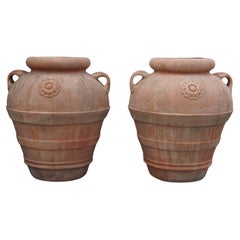 20th Century Italian Pair of Terra Cotta Gimignano Jars - Vintage Tuscan Urns